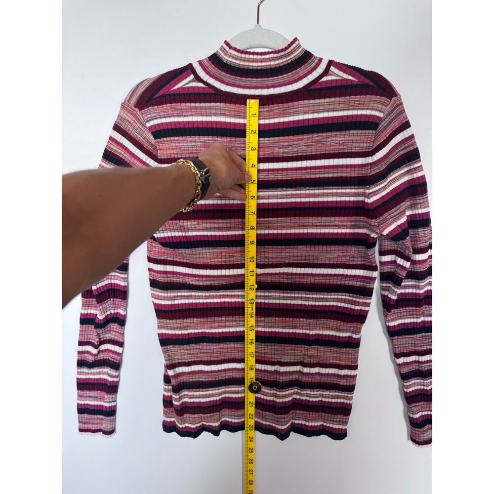 Sézane Ribbed Mock Neck Striped Knit Sweater Button Cuff XXL - Picture 7 of 8